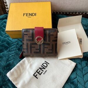 FENDI Vitello Cruise F is Fendi Bi-Color FF 1974 Embossed Compact Wallet